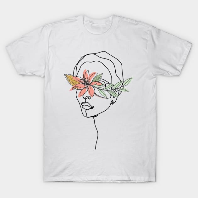 Flowered Woman Head T-Shirt by jobieh shop